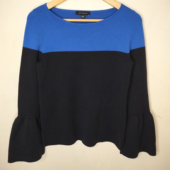 Ann Taylor Sweater Wool‎ Blend Color Block Bell Sleeve - Picture 3 of 9